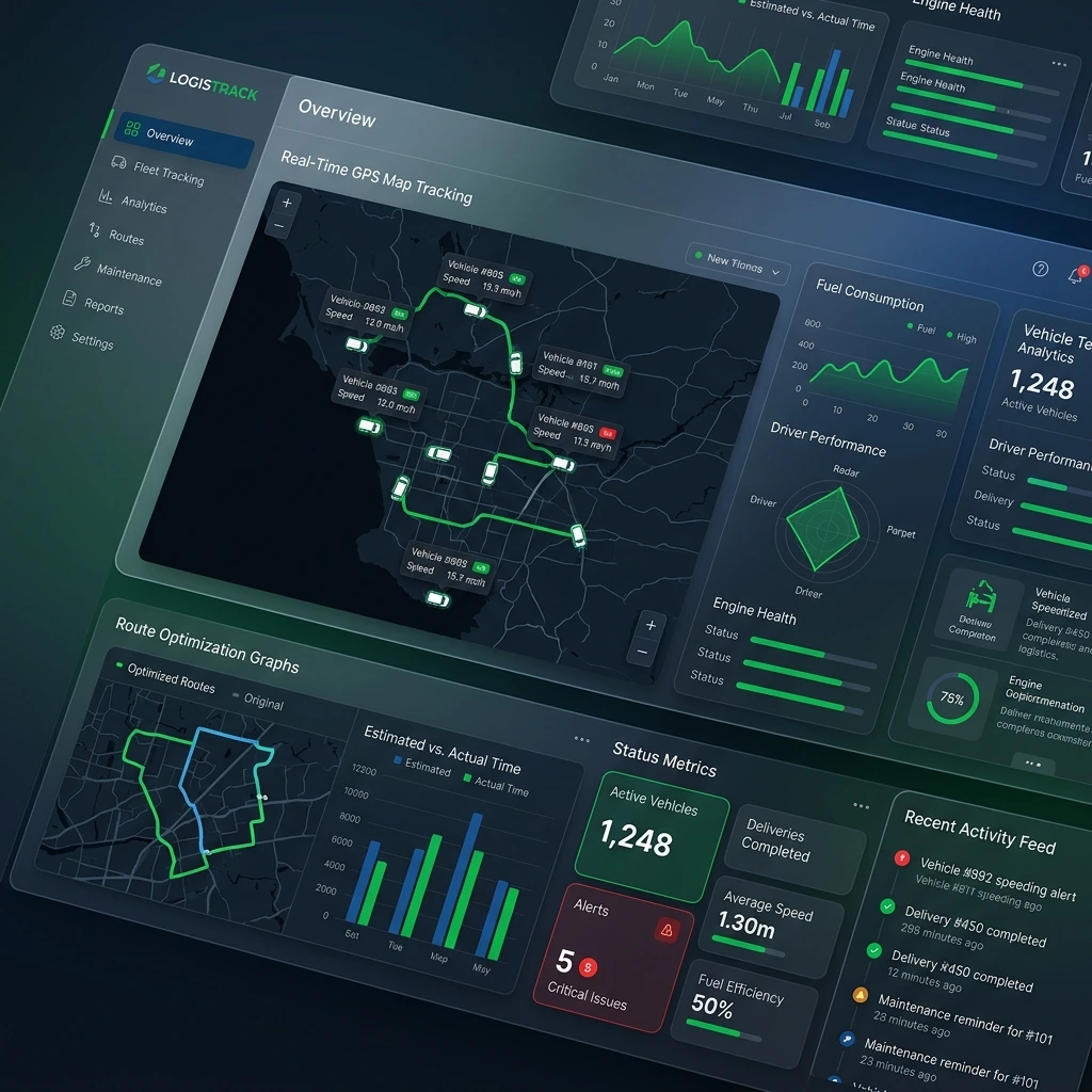 A modern, sleek dashboard interface for fleet management